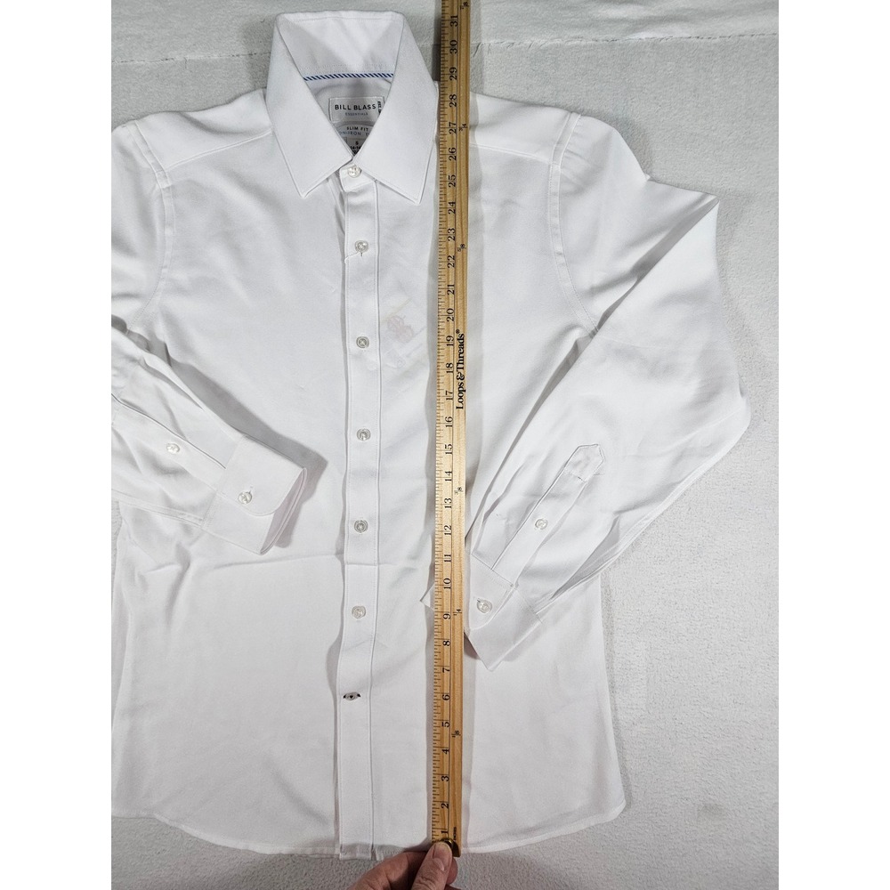 Bill Blass Essentials Mens White Slim Fit Non-Iron Stretch Twill Dress Shirt S - Picture 2 of 9